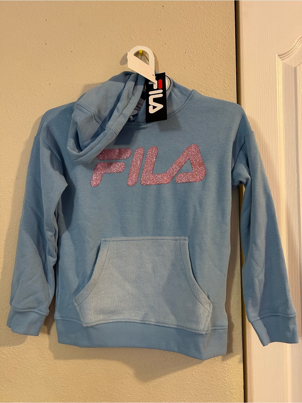 Fila Light Blue Kids Hoodie with Pink Glitter Logo